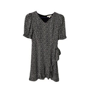 NEW GB Girls Medium Flower Petal Printed Faux-Wrap Ruffle Hem Dress Black White